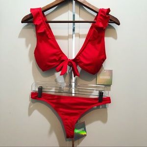 Red Ruffle Swimsuit Set
